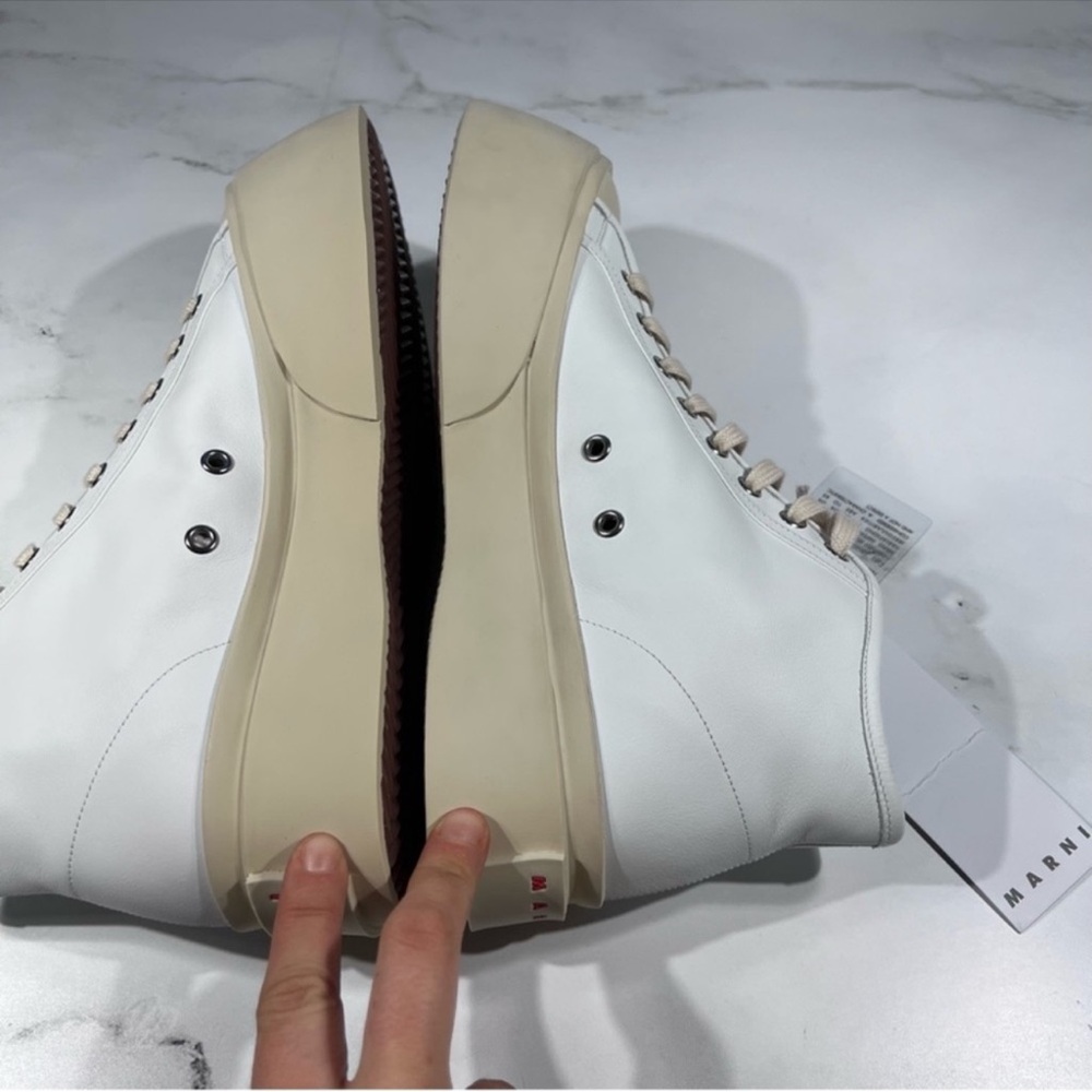 Marni Pablo High Top Logo White Leather Sneakers - Picture 9 of 12
